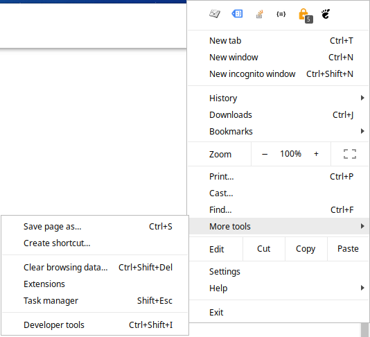 More tools option in the Chrome browser.