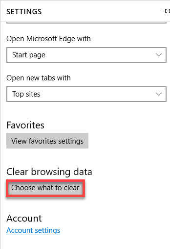 Choose what to clear button MS Edge.