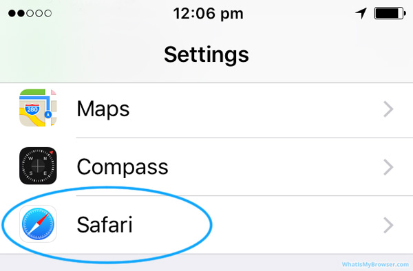 Safari option in the Settings Menu.